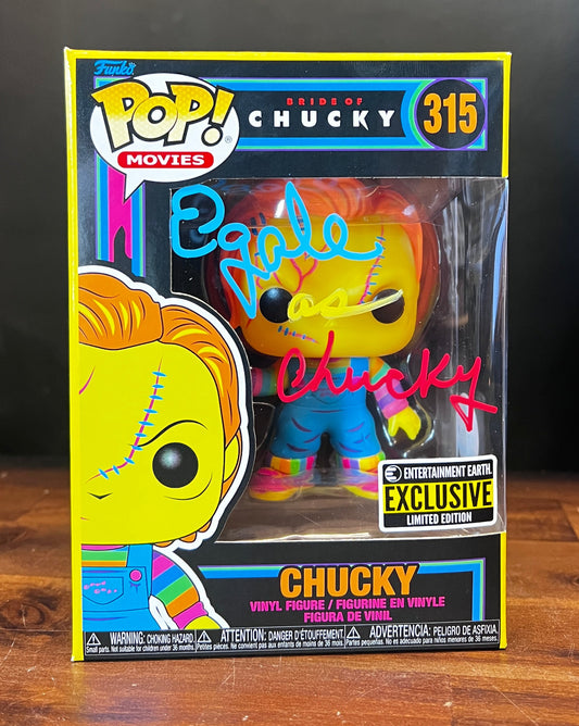 Pop! Movies Signed Black Light Chucky #315 Entertainment Earth Exclusive
